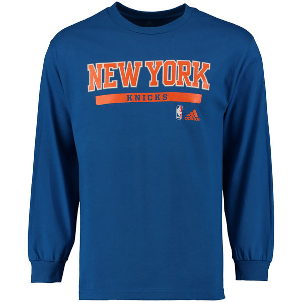 NBA Men New York Knicks adidas Cut and Paste Long Sleeve TShirt Blue